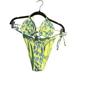 Xhilaration String Bikini Sorbet Green and Blue Animal Print